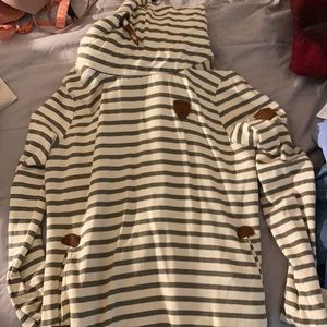 Olive green and white striped hoodie